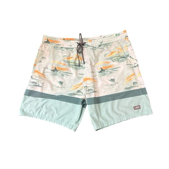 AFTCO Swim Trunks Board Shorts Marlin Dorado Fish Beach Pockets Mens Size 40 - Picture 1 of 10